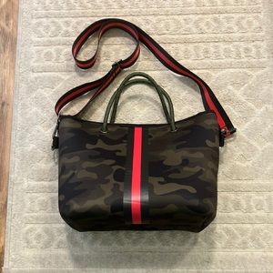 HAUTE SHORE Camouflage Crossbody Bag with Red Stripe